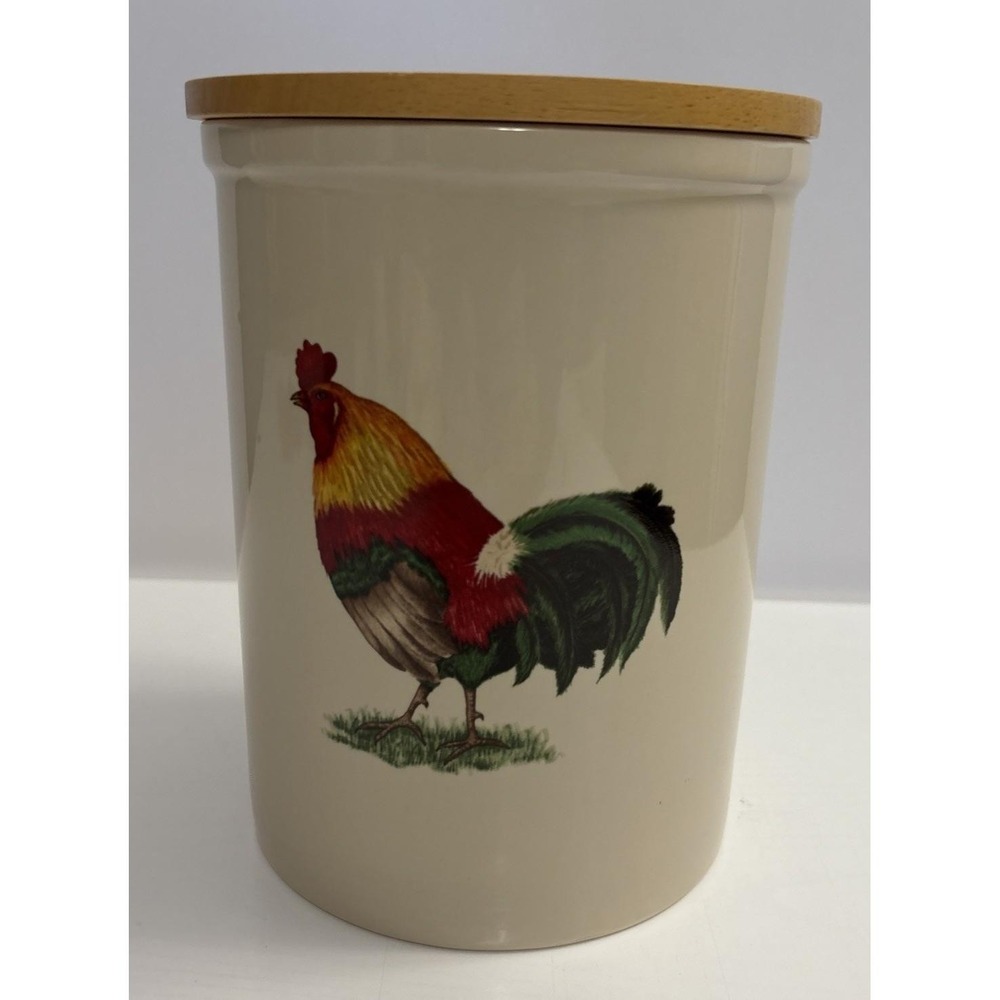 Pimpernel Ceramic Canister Rooster Farmhouse Kitchen Storage Jar Wooden Lid